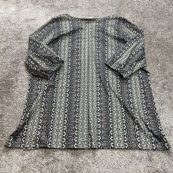 Only Necessities Blouse Shirt womens 1X Blue Gray Geometric Stretch Long Sleeve - Picture 2 of 10
